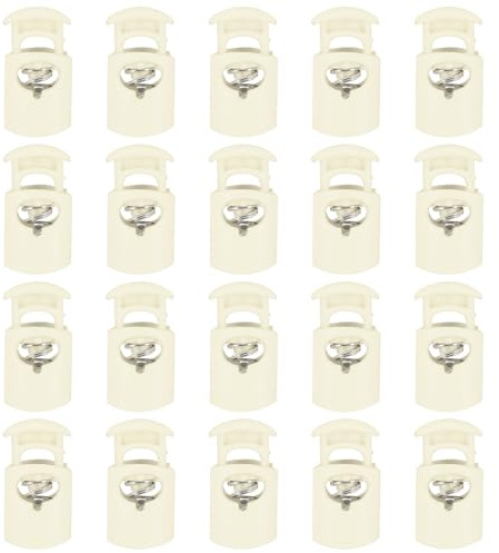 sourcing map 20pcs Plastic Cord Locks Single Hole Spring Toggle Stopper Clip Elastic Clasp Lock Fastener for Drawstring, Paracord, Bags, Clothing, Gloves String Lock Replacement, Beige