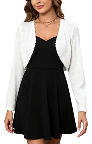 Enjyam Coprispalle a Maglieria Uncinetto Maniche Lunghe da Donna Bolero Elegante Senza Bottoni-Crema/L
