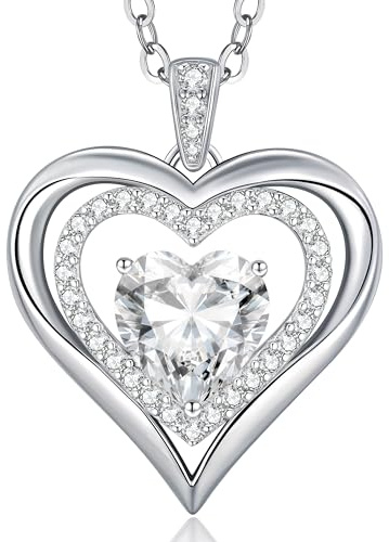CDE Kette Damen 925 Sterling Silber Forever Love Herz Geburtsstein | Anhänger Halskette Weihnachten Muttertags Geschenk Hochzeit Jubiläum Geburtstag Frau Freundin Mama