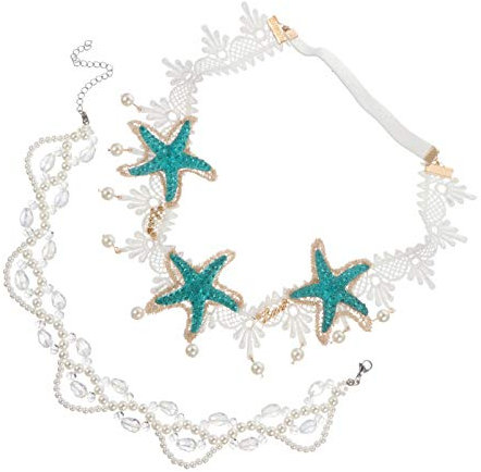 FRCOLOR Meerjungfrau Stirnband Mit Perlen Kristall Halskette 2 Stück Feine Details Damen Kopfschmuck Für Party Jubiläum Alltag