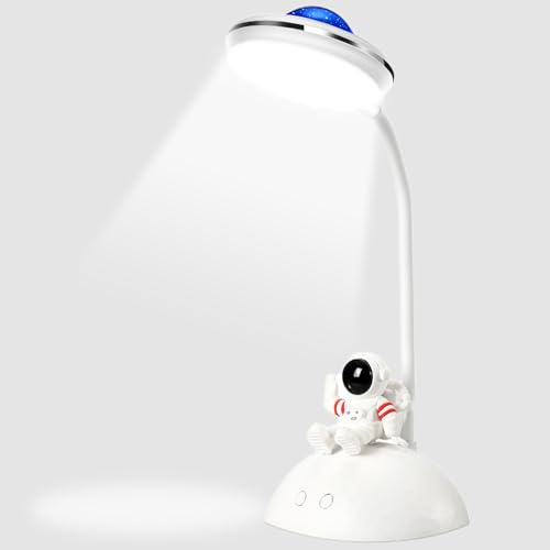 Ruioomeep Schreibtischlampe Kinder, LED Astronaut Tischlampe für Kinder | Nachttischlampe mit Handyhalter und Projektion, Dimmbare wiederaufladbare Schreibtischlampe, Tragbare Leselampe Studienlampe