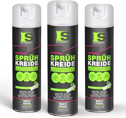 Spraytive 3 x pastelli spray da 500 ml, colore rosa fluo, lavabile, vernice a gesso luminosa, per esterni, marcatura del pavimento, temporaneo, per asfalto, erba, calcestruzzo