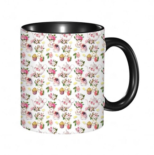 HRRASFAZF Tazza Caffe Latte Te in Ceramica,330 Ml,Tazza Divertente e Originale per Gli,tazza regalo,Rose Shabby Chic Decor Teiere Vintage Fiori Foglie C