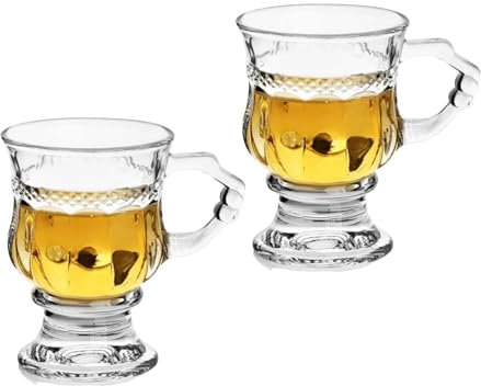 Supercap - Irish Coffee Glass Mug, Crystal Clear Glass Mugs Footed, Goblet Espresso Cups with Handles for Coffee, Ice Cream, Hot & Cold, Clear. 2.76x3.74inch