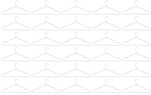 Tradineur - Confezione da 30 grucce in metallo foderate in plastica, con tacche per bretelle, stoccaggio e organizzazione di armadietti, 40 x 20 cm, colore: bianco