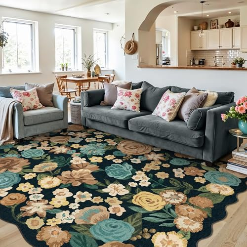 HUGEAR Modern Vardagsrum Matta Blå 160x230cm Blommönster