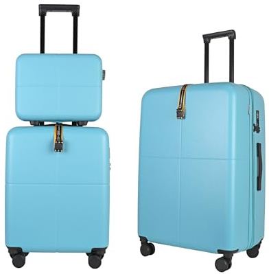 JLY 3 Piece Luggage Set, Vanity, Cabin and Large Suitcase, Aqua Blue | 100% Covestro polycarbonate, TSA locks, spinner wheels, waterproof pockets, expandable large case, peach-skin lining