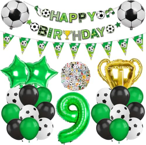 Palloncini 9 Compleanno Calcio, Decorazioni Compleanno 9 Anni, Palloncino Alluminio Calcio, Ballons Lattice Verde Nero, Ballons Trofeo, Happy Birthday Striscione, per Tema Sportivo Festa Bambini