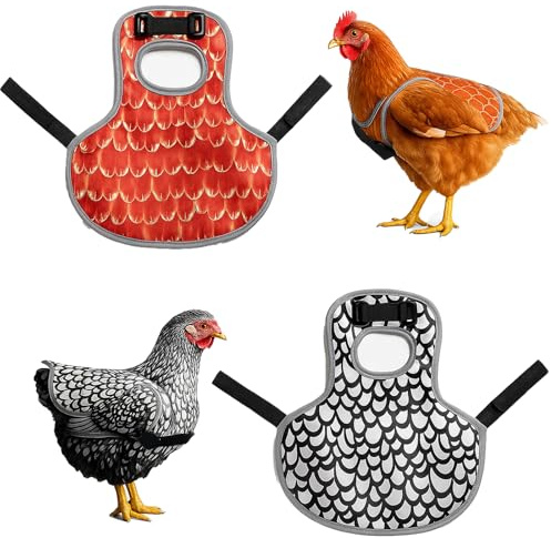 2 Stück Hühnersattel Set, Warnweste für Hühner mit Verstellbaren Riemen, Schutzschürze für Hennen, Ideal zur Verhinderung von Federpicken, Orange und Schwarz-Weiß