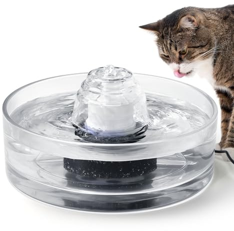 Fontanella per gatti vetro, 2.7L Fontana per Gatti in vetro Ultra Silenziosa, Cani di Piccola Taglia e Più Animali Domestici, Distributore Automatico di Acqua
