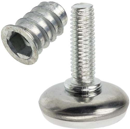 AERZETIX - Juego de 12 pies Patas niveladoras Regulables M8 para Muebles a roscar + 12 Insertos roscados M8 | Accesorios para mesas, sillas y escritorios de Madera Ajustables en Altura