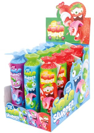 Sour Slurp Lecca Lecca + Caramella Liquida Gusti Lampone, Fragola e Mela Verde Espositore da Banco da 12pz