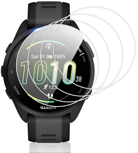 Vauki 4 Pezzi Pellicola Protettiva per Garmin Forerunner 165/165 Music Vetro Temperato,9H Durezza Anti-Graffio HD Trasparente Senza Bolle Vetrino Protezione per Garmin Forerunner 165/165 Music