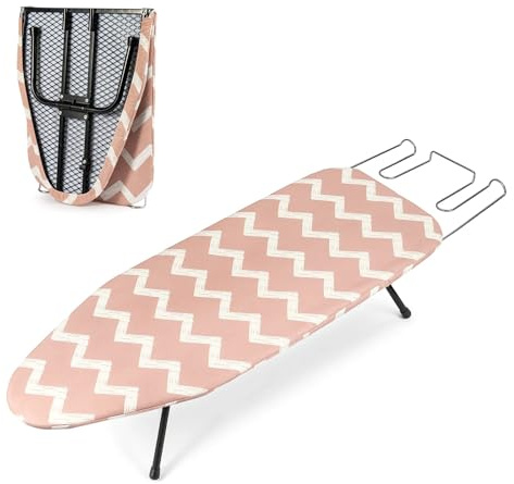 GREENSAPPIRE Tabletop Ironing Board Table Top Ironing Board with Iron Rest Small Foldable Ironing Table, Portable Ironing Table Non-Slip Folding Legs, for Apartments, Dorms, 82x32 cm (Pink)