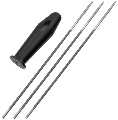 AERZETIX - Kit de 3 limas redondas de afilado manual Ø4mm longitud 250mm para cadena de motosierra de 3/8 + 1 mango de plástico
