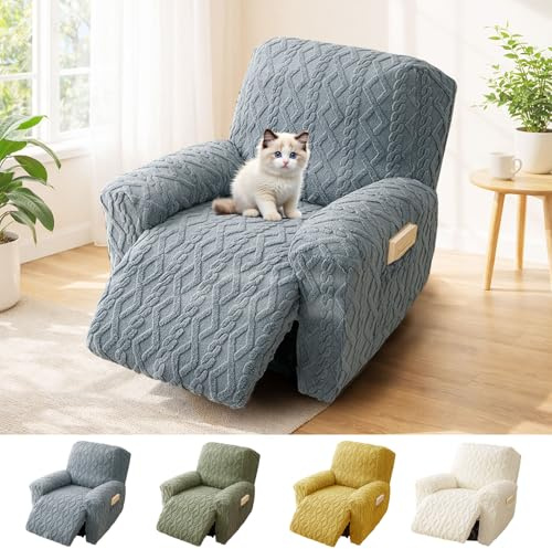 BOUFEIDA 4-Teilig All-Inclusive Sesselbezug, Relaxsessel Sesselbezug Stretchhusse mit Taschen, Sesselschoner für Fernsehsessel und Relaxsessel, Anti-Rutsch High Stretch Mit Elastischem Boden