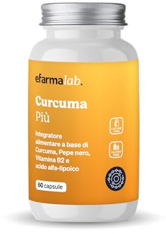 eFarmaLab Curcuma Più Integratore Antiossidante | Curcuma 95% Curcuminoidi con Pepe Nero e Vitamina B2 | Benessere Articolare | 60 Capsule | Made in Italy