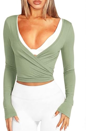 Navneet omlotttröja för kvinnor, sport, yogapopp, långärmad, tajt, Y2K pilates, balett, wrap toppar, bolero, höstkläder