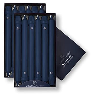 Colonial Candle Unscented Taper Candle, Classic Collection, Indigo, 10 In, Pack of 12 - Up to 8 Hours Burn