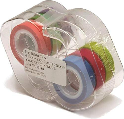 Lee 13188 Textmarker-Klebeband, 1 Rolle mit je 6 Standardfarben, 1,27 cm mit Spender