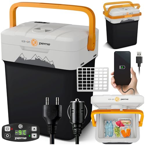 peme Frigorifero Portatile Frigo Campeggio Auto 12v Elettrico 220 240 v Silenzioso per Camper Freezer USB Congelatori Portatili Congelatore Barca Viaggio Refrigeratore Escursione 25,7L - Essential