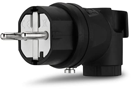 REV Winkelstecker, Schutzkontakt Stecker, Gummistecker, IP44, 230VAC, 16A, schwarz, 4.4 x 4.4 x 11.4cm