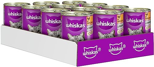 Whiskas Kattfoder våtfoder vuxen 1+ med fjäderfä i terrin, 12 burkar (12 x 400 g)