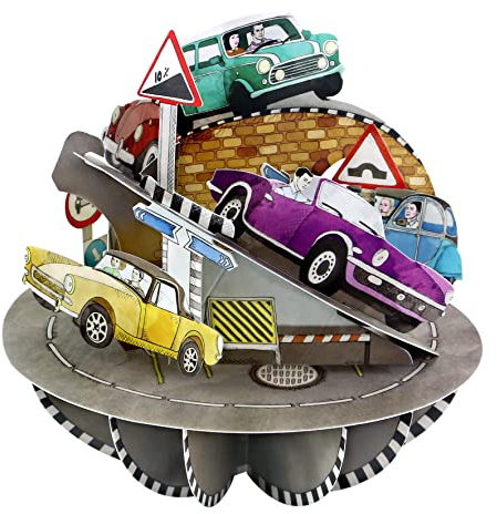 Santoro Pirouette, 3D-Pop-Up-Grußkarte – Retro-Auto – für ihn, für Papa, Geburtstag, Vatertag (grau, schwarz, grün, beige)