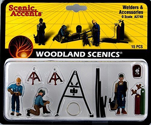 Woodland Scenics A2748 Schweißer Arbeiter Handwerker Klempner und Zubehör Gasflaschen Schweißböcke Figuren für Spur 0 O 1:43