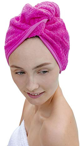 Carenesse Capelli Turbante Rosa Fucsia, 100% Cotone, 24 x 70 cm, Asciugamano Capo, Asciugamano per Capelli, Turbante per Capelli