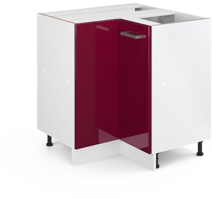 Vicco Eckunterschrank R-Line, Rot Hochglanz, 75.6 cm | Verbindet zwei Küchenseiten · Ohne Arbeitsplatte · Höhenverstellbare Füße · 1 Einlegeboden · 1 Tür