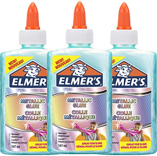Elmer's Metallic-PVA-lim | idealisk för tillverkning av slipning | tvättbar | turkos | 147 ml | 3 stycken