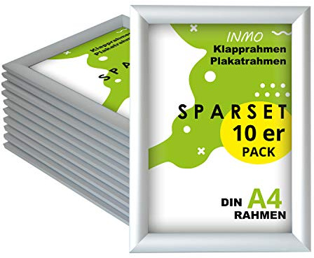 INMO Alu-Klapprahmen DIN A4 10 Stück mit Aluminium Profil ohne Glas - Klappbarer Bilderrahmen Silber - Fotorahmen für Bilder, Poster, Plakate - 23,80 x 32,50 cm Urkundenrahmen