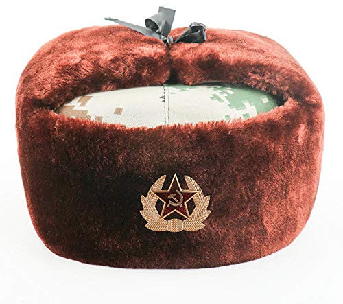 Herren Winter Fliegermütze Männer Armee Militärabzeichen Bomber Hüte Winter Warme Tarnung Trapper Hut Russische Schneekappen Ohrenklappe -Gy_Soviet_Badge