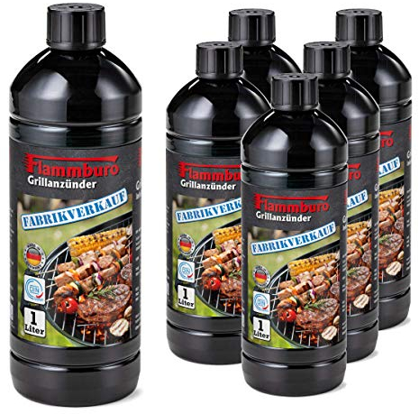 (6 litri) Accendifuoco per barbecue da 1000 ml direttamente dal produttore tedesco, accenditore liquido da 1 l, accenditore liquido da 1 l, qualità certificata DIN, prodotto in Germania, 6 x 1 litro =