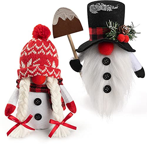 D-FantiX Weihnachts-Schneemann-Wichtel-Plüsch, 2er-Set Handgefertigte Schwedische Tomte-Wichtel Skandinavische Figuren Nordische Wichtel-Plüsch Weihnachts-Elf-Puppen Weihnachtsdekorationen Wohnkultur