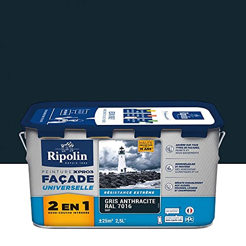 RIPOLIN Peinture façade XPro3 Universelle 2 en 1 Gris anthracite 2,5 L