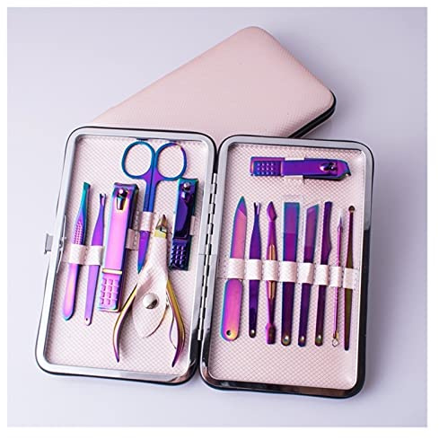 Set de Coupe-Ongles 15 en 1 Trousse de pédicure Professionnelle en Acier Inoxydable Outil de manucure d'acier Inoxydable Clipper à Ongles Ciseaux Ciseaux cuticules Poussoir Kits d'outils de manucure