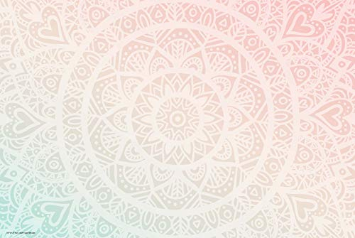 Napfunterlage | Futtermatte für Hunde und Katzen „Mandala rot-grün“ aus Premium Vinyl - 60x40 cm – rutschhemmend, abwaschbar, reißfest - Made in Germany