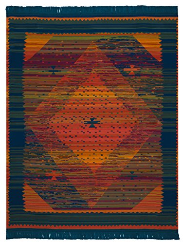 biederlack® orientalische Kuscheldecke mit Fransen Marrakesh I Made in Germany I Öko-Tex I Bunte Wohndecke in 150x200 cm I Gabbeh-Decke in Blau-Orange I Sofa-Decke aus Baumwoll-Mischgewebe