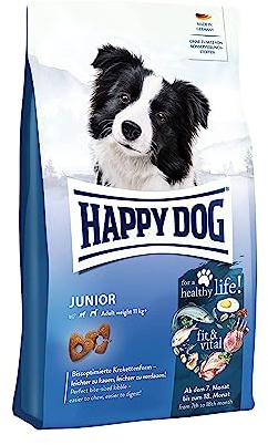 Happy Dog fit & vital Junior Junghundefutter Geflügel, 10 kg | Junghund-Trockenfutter ab 7. Monat, weizenfrei, 5 Proteine, mit wertvollen Muscheln, mittlere & große Rassen