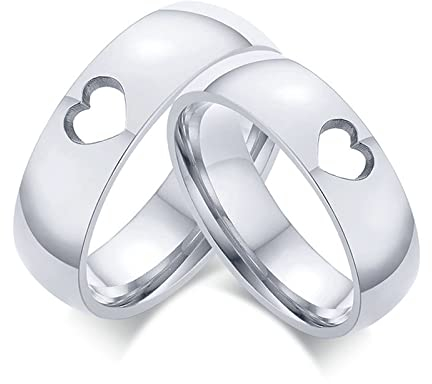 Daesar Paarringe für Sie und Ihn, Verlobungsringe Edelstahl Silber 6MM Herz ohne Stein Bandringe Freundschaftsringe für 2 Damen Gr.54 (17.2) & Herren Gr.54 (17.2)