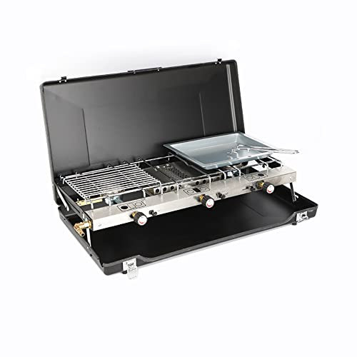 Gas Camping Stove,20400 BTU 3 Burner Propane Stove with Regulator,Portable Propane Grill for Outdoor Camping BBQ Party