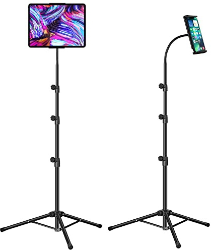 Ipad Tripod Stand,Gooseneck 65-inch Floor Stand for Tablet, Floor Stand with 360° Rotating Tripod Mount for iPhone iPad Mini/ Air/ Pro and All 4.5-12.9 Inch Tablets