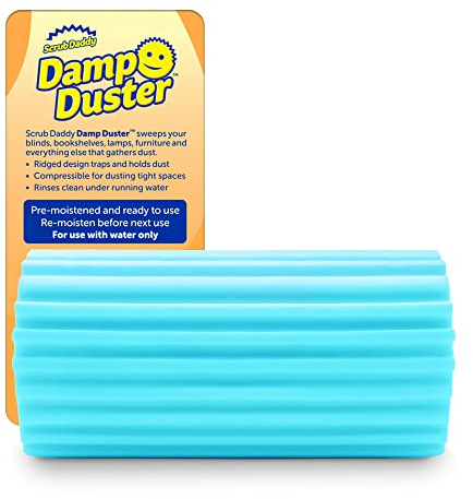Scrub Daddy Damp Duster, Multipurpose Dusters for Cleaning - Wooden & Venetian Blind Cleaner Tool, Ridged Wet Dust Sponge for Skirting Board, Radiator, Blinds & Mirrors, Home Cleaning Products, Blue