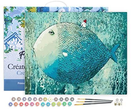 Figured'Art Peinture par Numéro Adulte avec Cadre Poisson Artistique - Activité Manuelle Kit de Loisir Créatif DIY Numéro d'Art Complet - 40x50cm toile tendue sur châssis