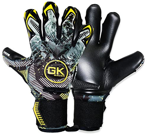 GK Saver Guanti da portiere da calcio, serie MODESTY, guanti professionali da portiere con palmo antiscivolo e salvefinger rimovibili, taglie 6-11 (MD06 YF, taglia 8)