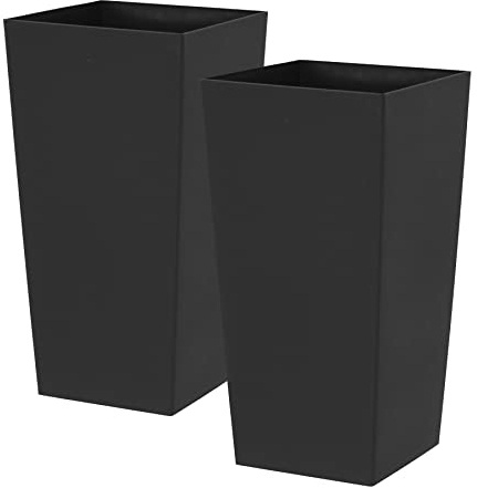 simpa 27L Large Square Milano Grande Planter Pot - BLACK Set of 2 Pots - 51cm (H) x 26.5cm (W) x 26.5cm (D)