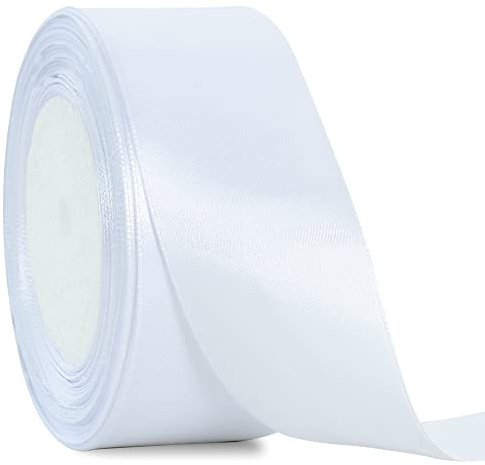 TONIFUL Satinband hellgoldfarben, breit, massives Stoffband für Hochzeit, Auto, Schneiden, Zeremonie, große Öffnung, Stuhlschärpe, Haarnähen, Handwerk, Party, Dekoration-Weiß 4cm x 20m