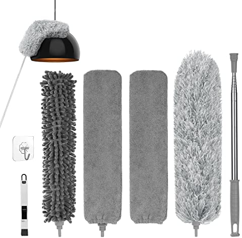 Vicloon Microfiber Duster, 7pcs Feather Duster, Chenille Duster Crevice Brush Dust Cleaner Long Handled Duster Reusable Bendable Washable Lightweight Dusters for Cleaning Roof, Ceiling Fan, Blinds